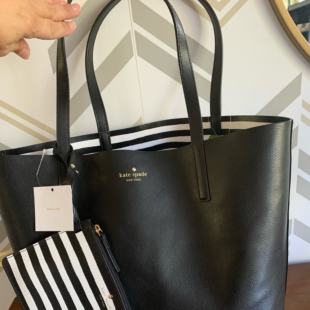 Kate Spade Black Tote with Striped Detail